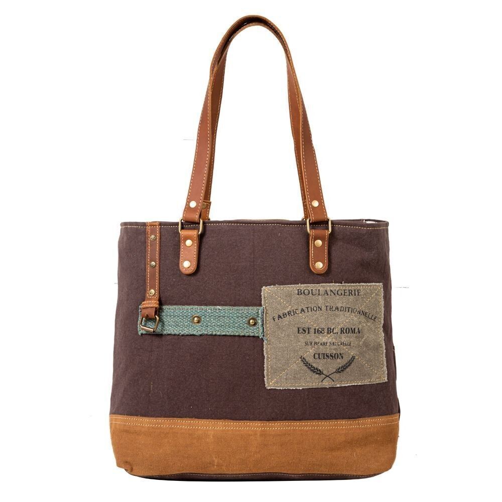 Myra Bag Handmade When Tote Bag Bag Upcycled Canvas & Cowhide Leather